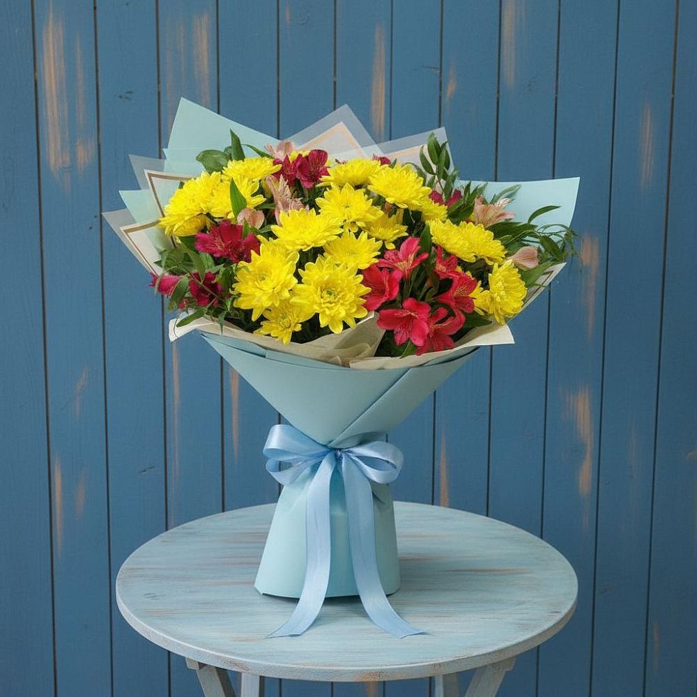 Букет цветов из: Альстромерии и Хризантемы в Сельцо Ленинградская область