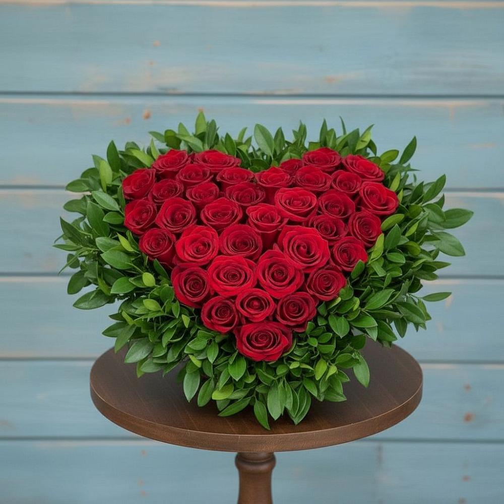 Цветочная композиция из Розы в виде сердца в Сельцо Ленинградская область