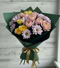 Букет цветов из:  Хризантемы и Розы в Сельцо Ленинградская область