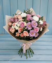 Букет цветов из:  Хризантемы, Розы и Альстромерии в Сельцо Ленинградская область